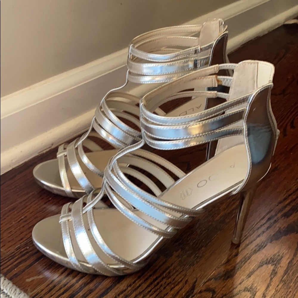 Sliver metallic heels